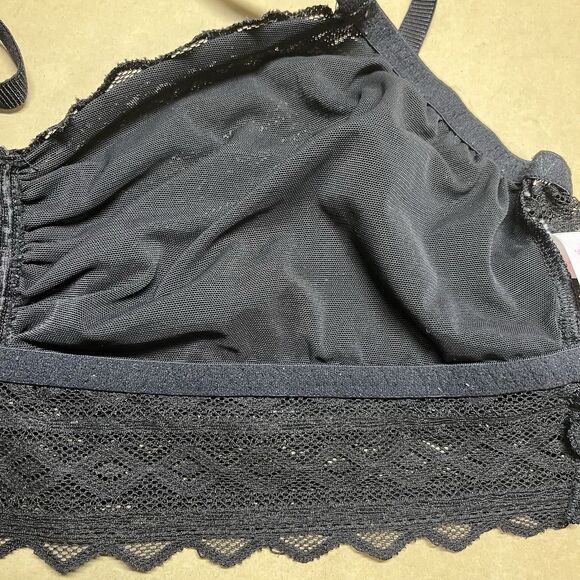 Pink Victorias Secret Lace Bralette Size M Semi Sheer Lingerie Pullover Black - Picture 9 of 12